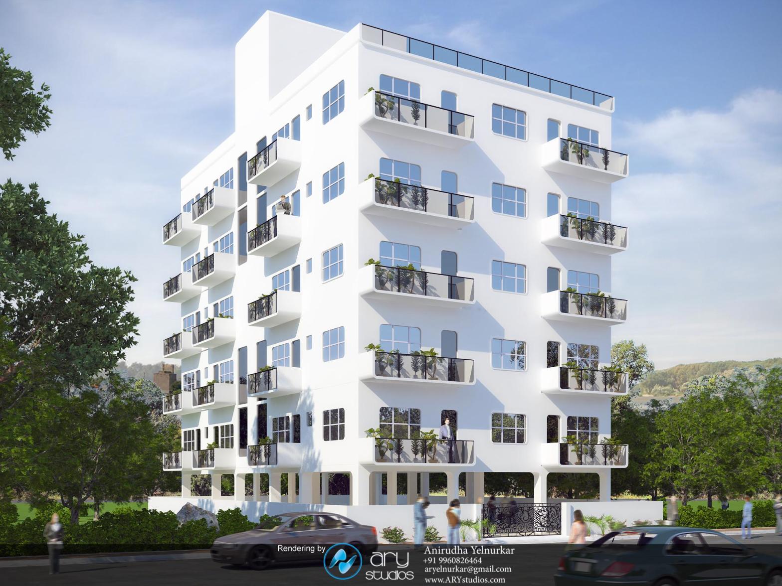 3D Architectural Rendering of Modern Apartment Building